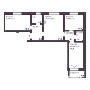 3-к квартира, строящийся дом, 83м2, 3/17 этаж