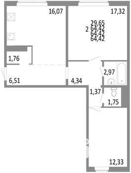 2-к квартира, строящийся дом, 64м2, 2/10 этаж