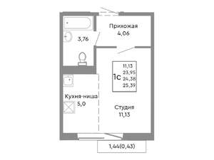 1-к квартира, строящийся дом, 24м2, 7/10 этаж