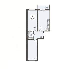 2-к квартира, вторичка, 74м2, 3/25 этаж