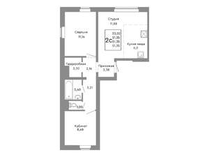 2-к квартира, строящийся дом, 51м2, 1/10 этаж