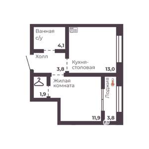 1-к квартира, вторичка, 35м2, 7/17 этаж