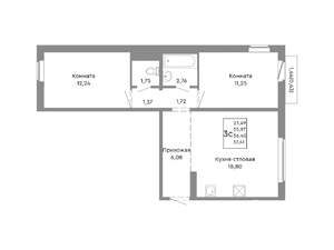3-к квартира, строящийся дом, 56м2, 3/10 этаж