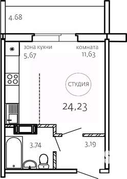Студия квартира, строящийся дом, 24м2, 1/10 этаж