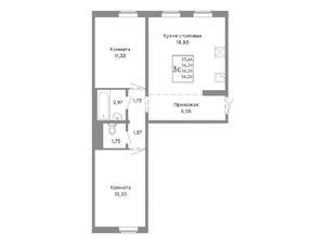 3-к квартира, строящийся дом, 56м2, 2/10 этаж