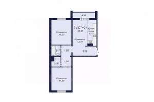 3-к квартира, вторичка, 56м2, 12/18 этаж