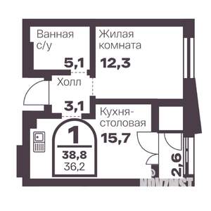 1-к квартира, вторичка, 36м2, 22/24 этаж