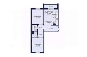 3-к квартира, вторичка, 57м2, 7/18 этаж