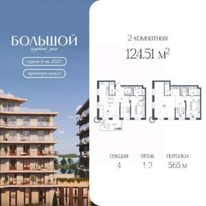 2-к квартира, вторичка, 125м2, 1/8 этаж