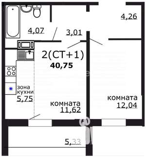 2-к квартира, вторичка, 41м2, 7/18 этаж
