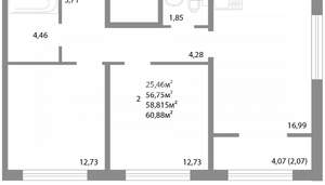 2-к квартира, вторичка, 59м2, 13/16 этаж