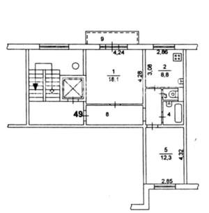 2-к квартира, вторичка, 53м2, 3/10 этаж