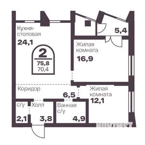 2-к квартира, вторичка, 70м2, 17/24 этаж