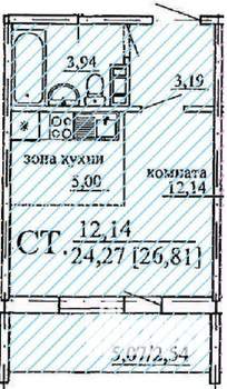 Студия квартира, строящийся дом, 27м2, 9/10 этаж