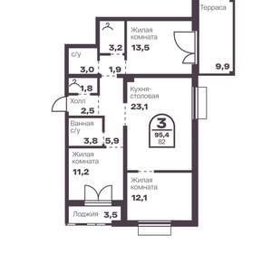 3-к квартира, вторичка, 82м2, 1/8 этаж