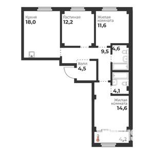 3-к квартира, вторичка, 80м2, 2/23 этаж