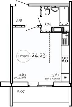Студия квартира, строящийся дом, 24м2, 2/10 этаж
