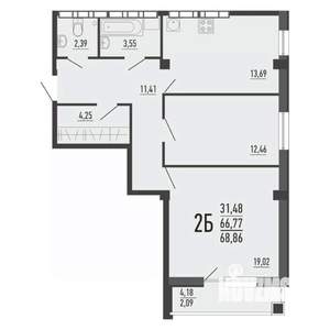 2-к квартира, вторичка, 67м2, 3/16 этаж