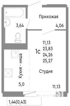 Студия квартира, строящийся дом, 24м2, 8/10 этаж