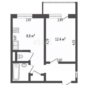 1-к квартира, вторичка, 33м2, 6/9 этаж