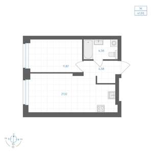 1-к квартира, вторичка, 42м2, 5/30 этаж