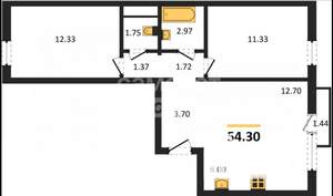 2-к квартира, вторичка, 54м2, 4/10 этаж