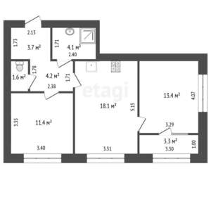 2-к квартира, вторичка, 57м2, 4/17 этаж