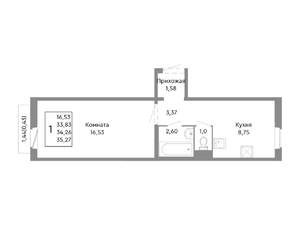 1-к квартира, строящийся дом, 34м2, 10/10 этаж