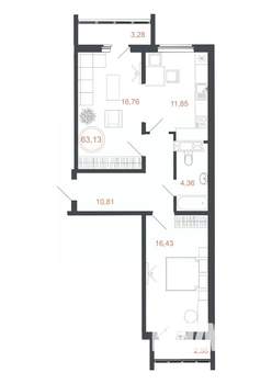 2-к квартира, вторичка, 63м2, 13/16 этаж