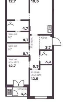 3-к квартира, строящийся дом, 86м2, 3/8 этаж