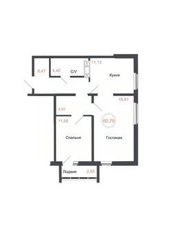 2-к квартира, вторичка, 61м2, 13/16 этаж
