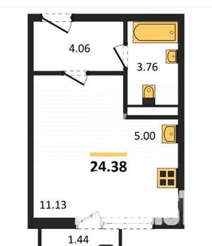 Студия квартира, вторичка, 24м2, 6/10 этаж