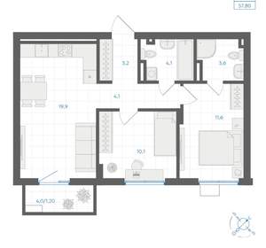 2-к квартира, вторичка, 58м2, 7/18 этаж