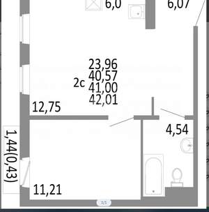 2-к квартира, вторичка, 41м2, 6/10 этаж