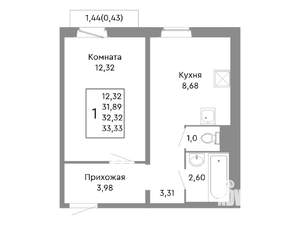 1-к квартира, строящийся дом, 32м2, 7/10 этаж
