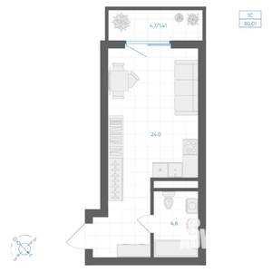 1-к квартира, вторичка, 30м2, 8/11 этаж