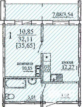1-к квартира, строящийся дом, 36м2, 2/10 этаж