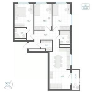 3-к квартира, вторичка, 89м2, 17/18 этаж