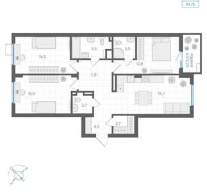 3-к квартира, вторичка, 92м2, 2/18 этаж