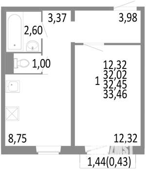 1-к квартира, строящийся дом, 32м2, 5/10 этаж