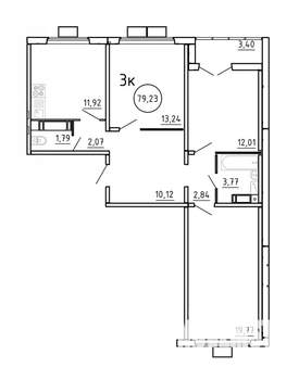 3-к квартира, строящийся дом, 79м2, 2/16 этаж