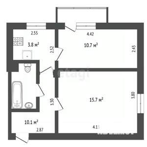2-к квартира, вторичка, 46м2, 2/2 этаж