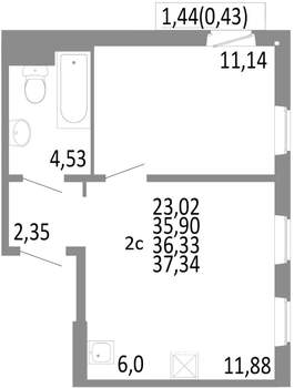 2-к квартира, строящийся дом, 36м2, 10/10 этаж