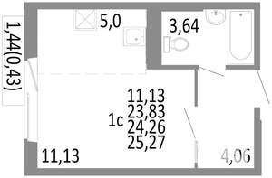 Студия квартира, строящийся дом, 24м2, 10/10 этаж
