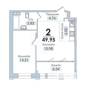 2-к квартира, вторичка, 50м2, 5/10 этаж