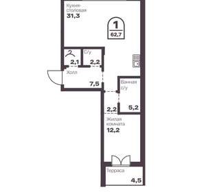1-к квартира, вторичка, 63м2, 1/8 этаж