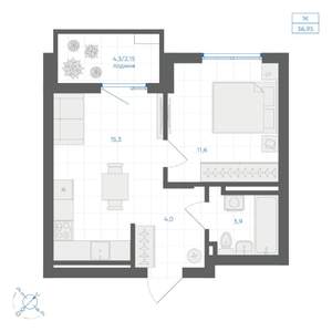 1-к квартира, вторичка, 37м2, 13/18 этаж