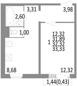 1-к квартира, вторичка, 32м2, 3/10 этаж