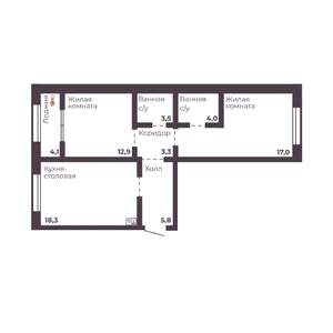 2-к квартира, вторичка, 65м2, 7/17 этаж