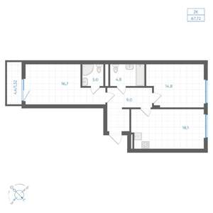 2-к квартира, вторичка, 68м2, 4/11 этаж